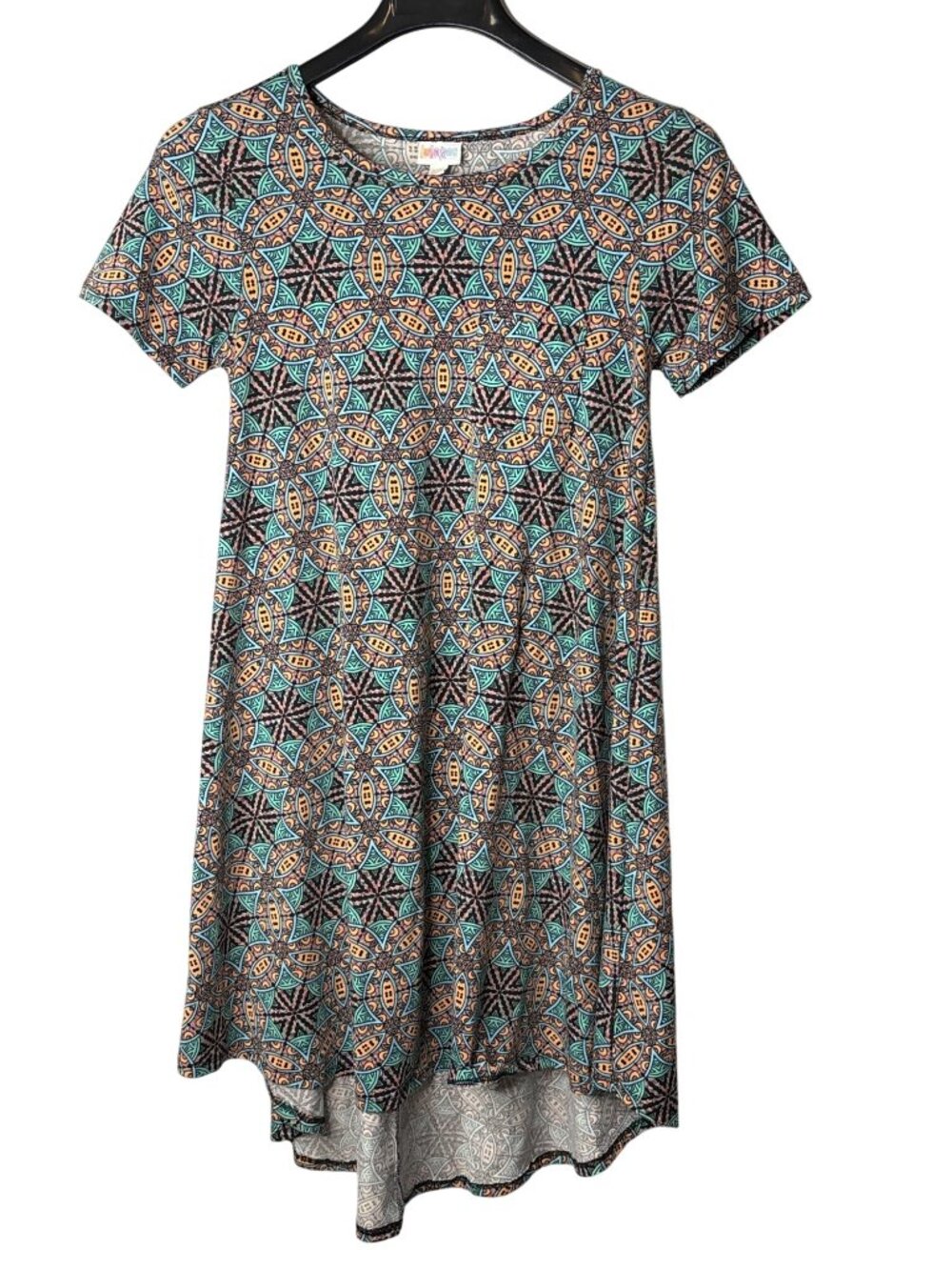 LuLaRoe Carly Dress Size XXS A-Line High Low Abstract Geometric Print Multicolor
